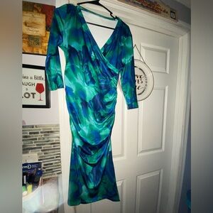 Vibrant Blue and Green Wrap Dress